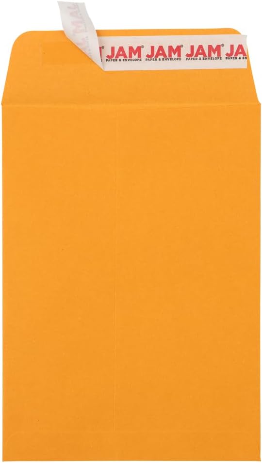 JAM PAPER 5 1/2 x 7 1/2 Open End Catalog Envelopes with Peel and Seal Closure - Brown Kraft Manila - Bulk 500/Carton