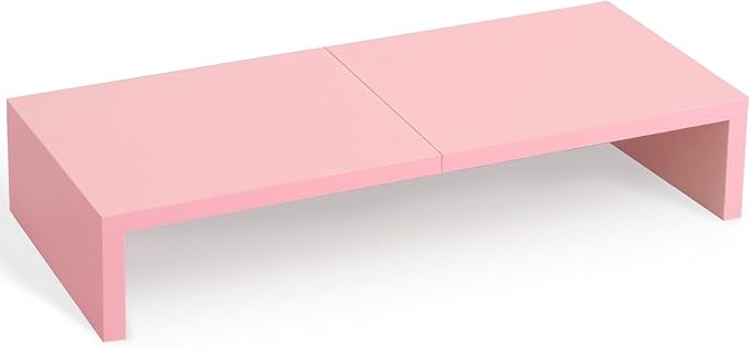 TEAMIX Pink Monitor Riser-20L inch, Wood Monitor Stand for Desk, Sturdy TV/Screen/PC/Printer/Laptop Riser,Computer Shelf with Storage TV Holder for Home Office (Pink, 20 inch)