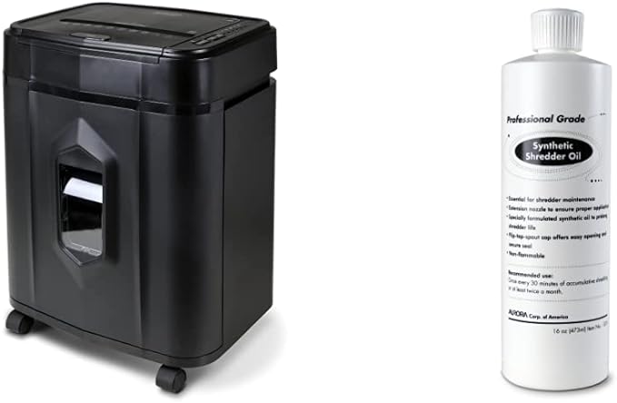 Aurora 120-Sheet Auto Feed High Security Micro-Cut Paper Shredder / 30 Minutes and Aurora SL16 Professional Grade Synthetic Shredder Oil, 16 Oz Flip-Top Leak Proof Bottle