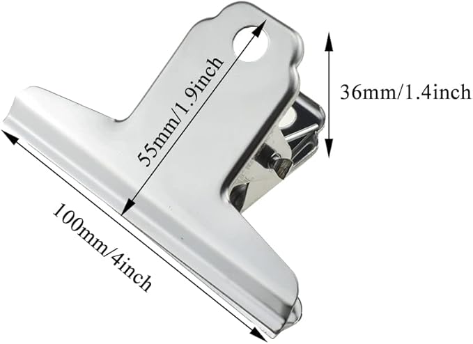 HAHIYO 4inch Silver Bulldog Clips Metal File Hinge Binder Clamps Save Space Strong Spring Jaws Rock Solid Grip Book Lay Flat Deburred Edge for Hang Photos Wall Grid Dog Food 11PCS