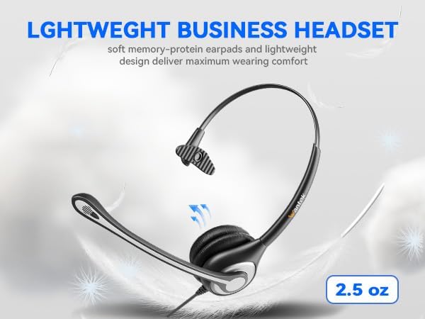 Phone Headset 2.5mm with Microphone, Noise Cancelling & Volume Controls, Telephone Headphone Compatible with Panasonic, Cisco, Polycom, Gigaset's 2.5mm Jack Phone Headset