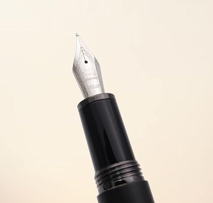 JINHAO 9056 Natural Wood Fountain Pen Handmade Ink Pen (Ebony Wood, Black clip, Medium Nib 0.7mm)