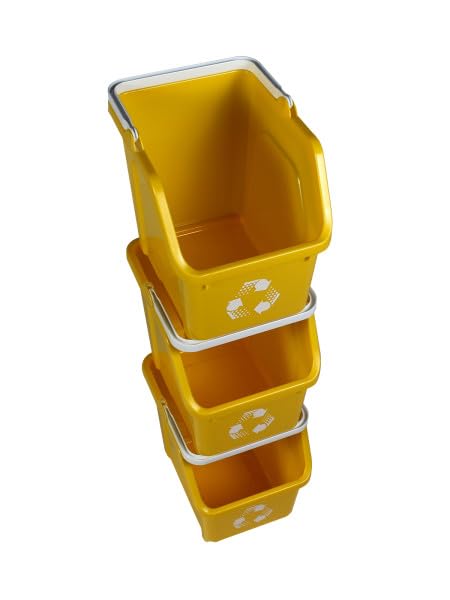6 Gallon Stackable Recycling Bins for Homes, Garages, Offices Made of 100% Recycled Plastic - (Yellow, 3 Pack)