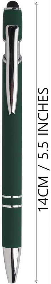 Green Ballpoint Pens with Black Ink, 2-in-1 Stylus Tip, 1.0mm Medium Point, Matte Metal Barrel – 10-Pack for Office or School