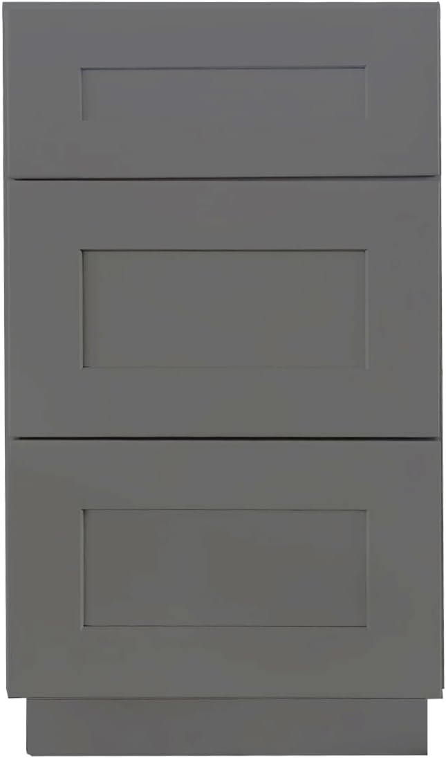 Shaker Style Pebble Grey Base Cabinet by Solid Wood for Kitchen, Bathroom, Bedroom or Office Featuring 3 Drawers, and Storage Separation(12" W x 24" D x 34-1/2" H)