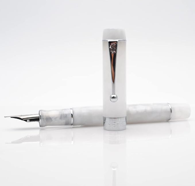 JINHAO 100 Fountain Pen with Ink Converter (Medium Nib 0.7mm, Snow White with Silver Clip)