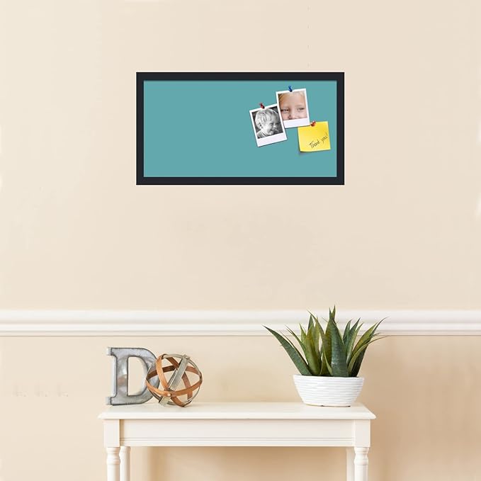 PinPix 24x12 Inch Cork Bulletin Board. This Decorative Framed Pin Board Comes with Aqua Pastel Design and a Satin Black Frame. Ideal for Home Office Decor or Message Board (PinPix-1806)