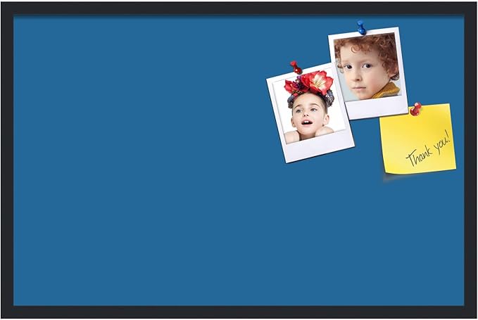 PinPix 34x22 Inch Cork Bulletin Board. This Decorative Framed Pin Board Comes with Navy Pastel Design and a Satin Black Frame. Ideal for Home Office Decor or Message Board (PinPix-1811)