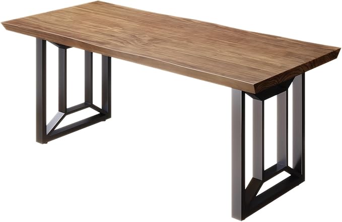 Solid Wood Computer Desk Study Office Desk 55" Writing, Modern Simple Style PC Table, Black Metal Frame, Solid Wood Planks 55" D x 27" W x 29" H for Home Office Bedroom,Rustic Brown