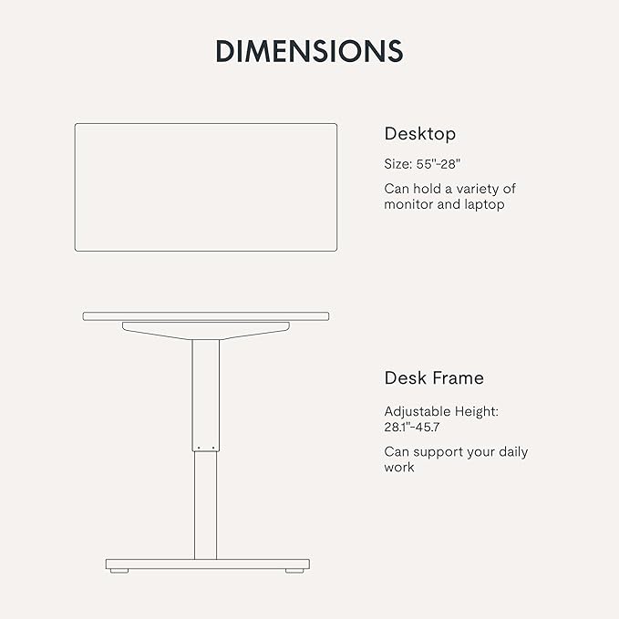 FLEXISPOT EN1 One-Piece Standing Desk, 55 x 28 Electric Height Adjustable Sit Stand Desk for Home Office (White Frame + 55" Rustic Top, 2 Packages)