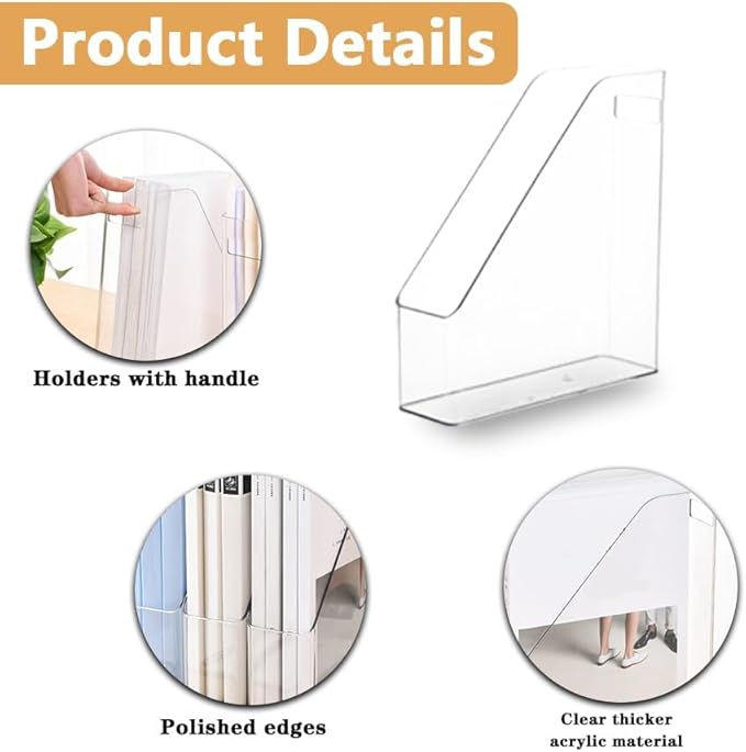 6 Pack Clear Acrylic Magazine File Holder, Acrylic Vertical File Organizer File Folder Bin Storage File Folder Rack Clear Plastic File Folder Organizer for Home Office Space