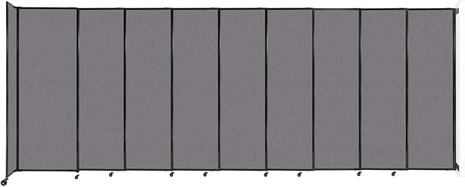 Wall-Mounted Sliding StraightWall Room Divider | Adjustable Widths | Locking Wheels | Room Separator | Up to 19'9" Wide x 7'6" Tall Slate Fabric Panels