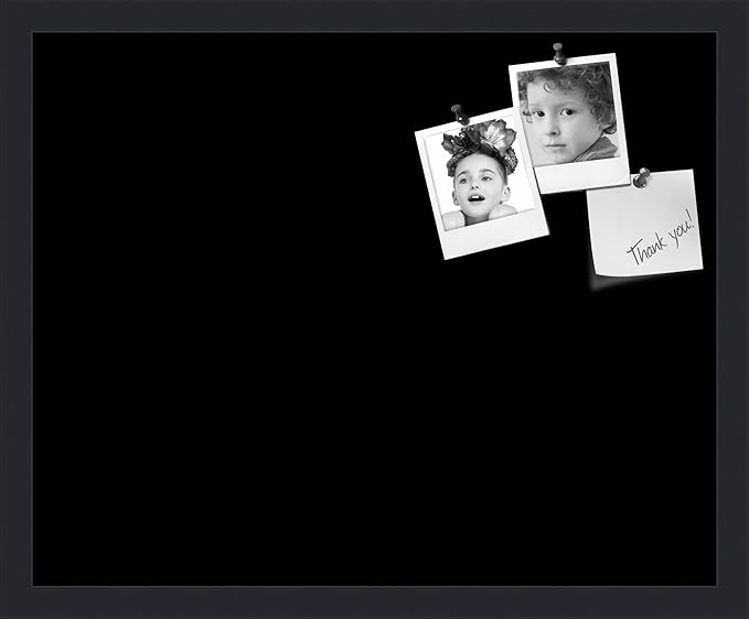 PinPix 21x17 Inch Cork Bulletin Board. This Decorative Framed Pin Board Comes with Solid Black Design and a Satin Black Frame. Ideal for Home Office Decor or Message Board (PinPix-622)