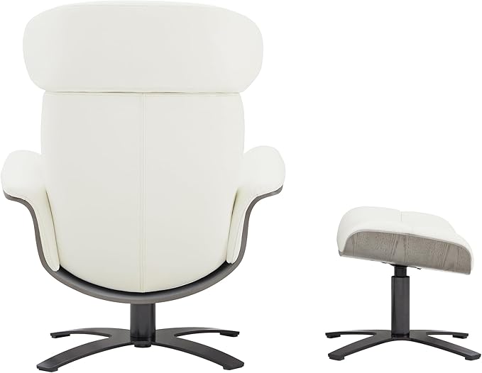 CHITA Genuine Leather Reclining Swivel Chair with Adjustable Headrest and Ottoman for Living Room, White