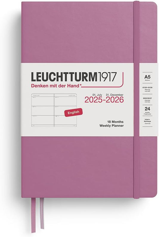 LEUCHTTURM1917 - Weekly Planner Hardcover Medium (A5), 18-month, Jul. 2025 - Dec. 2026, English, Dusty Rose