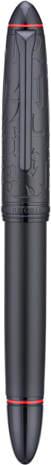 Hongdian N6 Black Metal Resin Piston Fountain Pen Black Long Blade Nib Classic Pen, Includes Metal Box Writing Pen