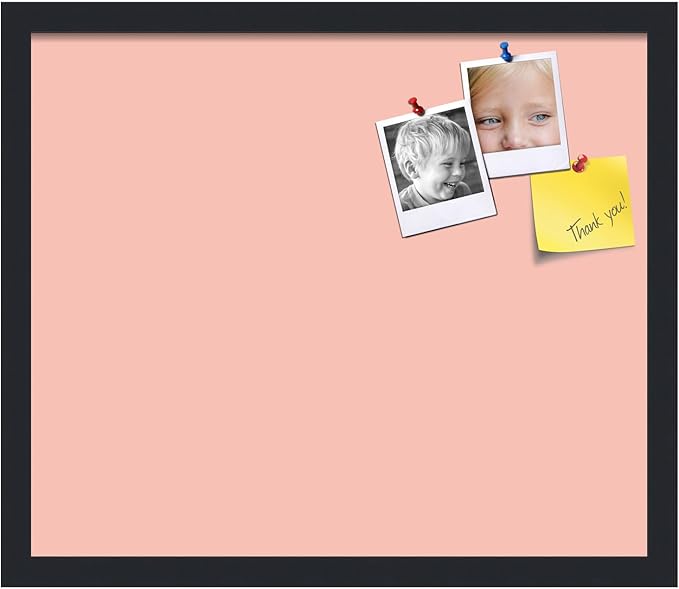 PinPix 20x17 Inch Cork Bulletin Board. This Decorative Framed Pin Board Comes with Pink Pastel Design and a Satin Black Frame. Ideal for Home Office Decor or Message Board (PinPix-1813)