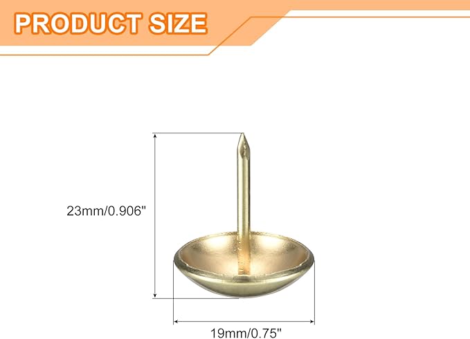 uxcell Upholstery Tacks Nail Pins Furniture, 100Pcs 19x23mm Thumb Tack Pins Assortment Kit Carbon Steel for Home Sofa DIY Decorative Nail Heads Nails, Gold