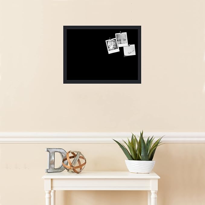 PinPix 21x15 Inch Cork Bulletin Board. This Decorative Framed Pin Board Comes with Solid Black Design and a Satin Black Frame. Ideal for Home Office Decor or Message Board (PinPix-622)