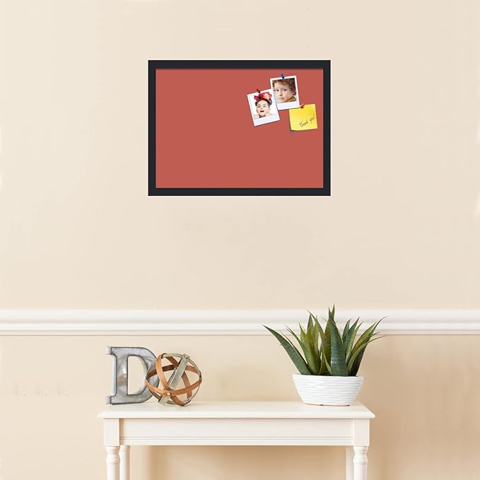 PinPix 21x15 Inch Cork Bulletin Board. This Decorative Framed Pin Board Comes with Crimson Pastel Design and a Satin Black Frame. Ideal for Home Office Decor or Message Board (PinPix-1807)