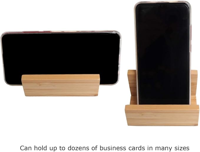 enyuwlcm 2 Pack Bamboo Wood Desktop Business Card Holder Display for Desk Sturdy Business Card Stand for Office Tabletop Counter Organizer