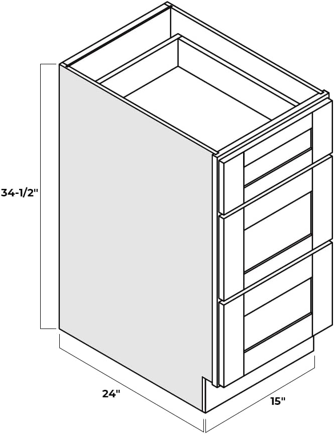 Shaker Style Grey RTA Base Drawer Cabinet by Solid Wood for Kitchen, Bathroom, Bedroom or Office with 3 Drawers and Soft Close(15" W x 24" Depth x 34-1/2" H)