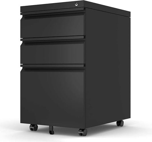 File Cabinet for Home Office, 3 Drawers File Cabinets with Lock, Rolling Under Desk Filing Drawer on Wheels