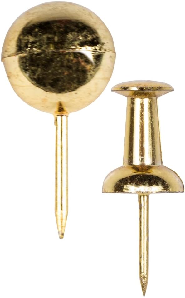 JAM PAPER Colorful Push Pins - Flat & Round Head Thumb Tack Combo Set - Gold Pushpins - 200/Pack