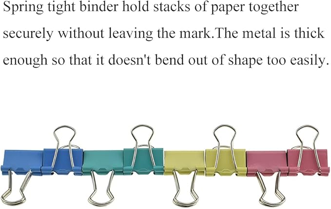 HAHIYO Binder Clips Paper Clamps Spring Steel Sturdy Mini 0.59 inches Width 0.18 Inch Capacity No Sharp Edges Heavy Duty Tight Grip Reusable Color Metal Bright Finish for Home Office School 100 Pack