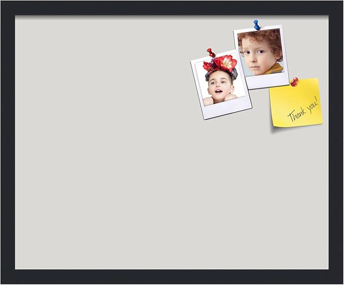 PinPix 21x17 Inch Cork Bulletin Board. This Decorative Framed Pin Board Comes with Light Stone Design and a Satin Black Frame. Ideal for Home Office Decor or Message Board (PinPix-1809)