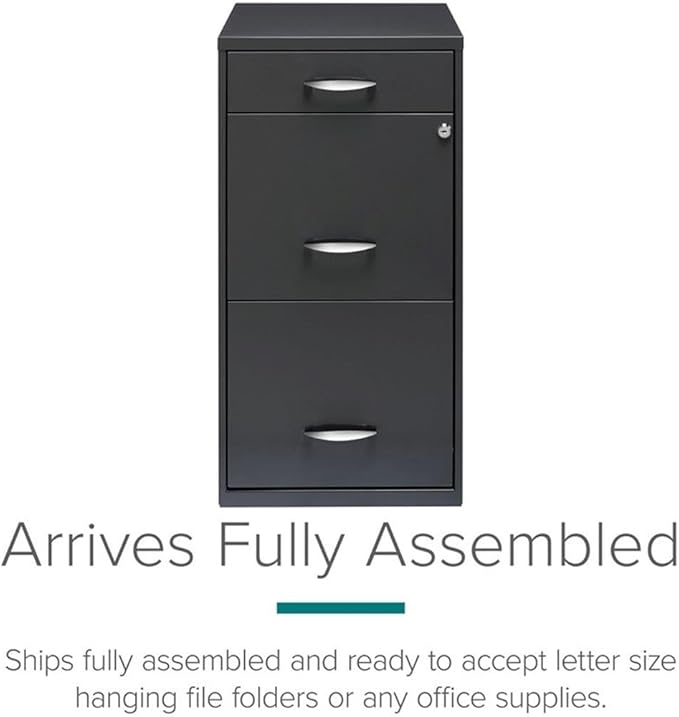 Pemberly Row 3 Drawers 27.32" Vertical Charcoal Metal Filing Cabinet Lockable Pre-Assembled Stationary Letter Size for Home, Office