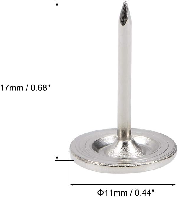 uxcell Upholstery Nails Tacks 11mmx17mm Flat Head Furniture Nails Pins Silver Tone for Furniture Sofa Headboards, 100 Pcs