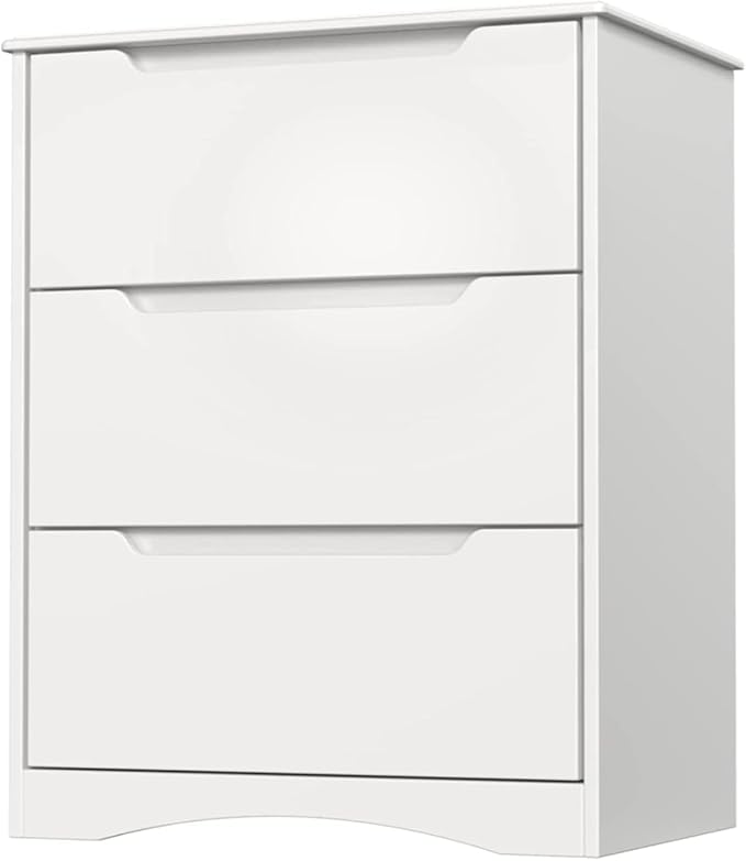 Gizoon 3 Drawers Chest, Bedroom Drawer Dresser with Large Storage Capacity, Embedded Handle, and Sturdy Anti-Tripping Device, Modern Design Cabinet for Hallway, Office, Living Room (White)