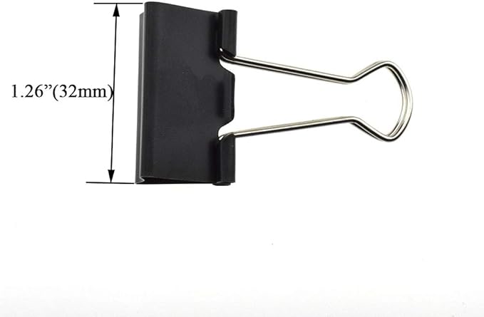 HAHIYO Binder Clips Paper Clamps Spring Steel Sturdy Medium 1.26 inches Width 0.45 Inch Capacity No Sharp Edges Heavy Duty Tight Grip Reusable Black Metal Bright Finish for Home Office School 16 Pack