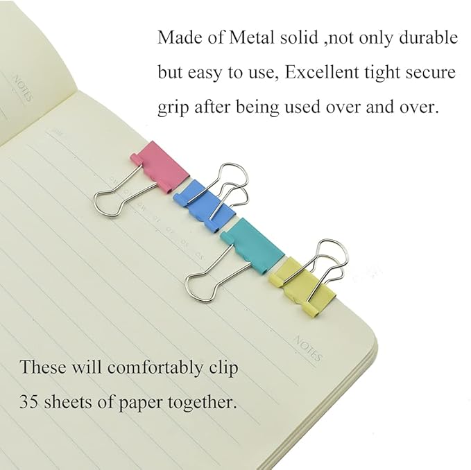 HAHIYO Binder Clips Paper Clamps Spring Steel Sturdy Small 0.75 inches Width 0.2 Inch Capacity No Sharp Edges Heavy Duty Tight Grip Reusable Color Metal Bright Finish for Home Office School 30 Pack
