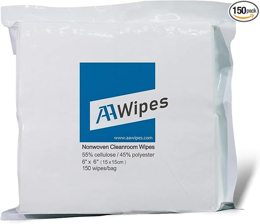 AAwipes Cleanroom Wipes 6" x 6" (Bag of 150 Pcs, Grade A, 68 GSM) Lint Free Wipes Cellulose/Polyester Wipers for Lab, Electronics, Pharmaceutics, Electronics, Printing (NW06806-150)