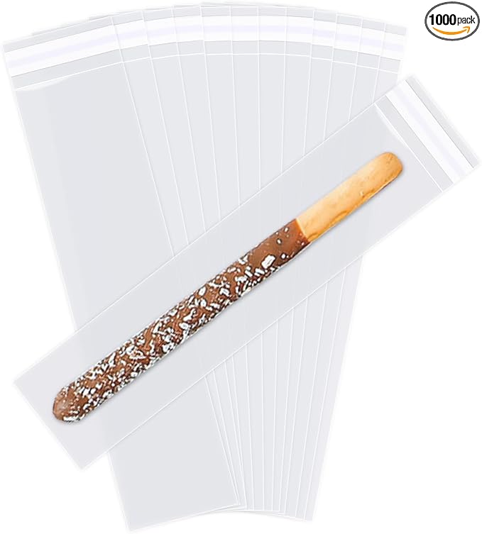 iMailer - 1000 Pcs - 2" x 10" Pretzel Rod Bags - Self Adhesive Small Cellophane Treats Bags - Pretzels Individual Bags for Bakery, Candies, Cookies, Gifts