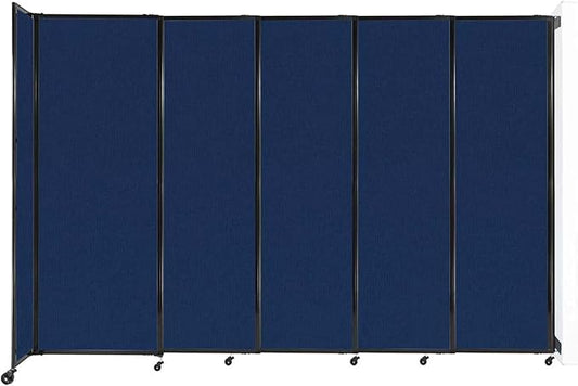 Wall-Mounted Sliding StraightWall Room Divider | Adjustable Widths | Locking Wheels | Room Separator | Up to 11'3" Wide x 7'6" Tall Navy Blue Fabric Panels