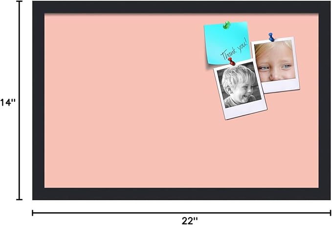 PinPix 22x14 Inch Cork Bulletin Board. This Decorative Framed Pin Board Comes with Pink Pastel Design and a Satin Black Frame. Ideal for Home Office Decor or Message Board (PinPix-1813)