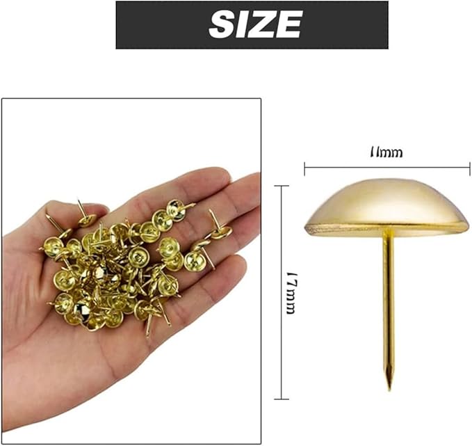 500Pcs Upholstery Tacks, BetterJonny Decorative Furniture Nails Pins Gold Metal Thumb Tacks for Upholstered Furniture Cork Board, Home Decor(17X11MM)