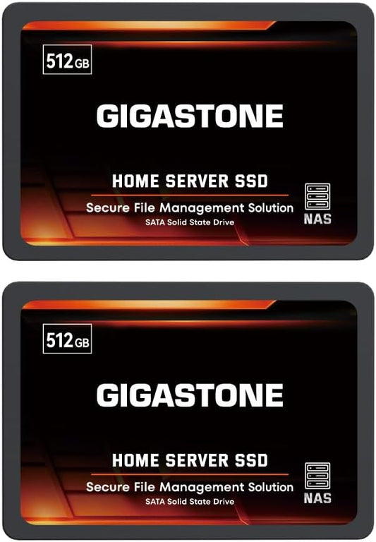 Gigastone Home Server SSD 512GB NAS SSD Drive Cache (2-Pack) 24/7 Durable TLC High Endurance Personal Cloud Data Sync Network Attached Storage RAID 3D NAND 2.5" SATA Internal Solid State Hard Drives
