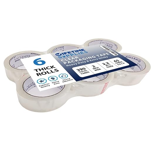 6 Rolls [Upgraded] Clear Premium Packing Tape, 65 Yards, 2.2 mil, Heavy Duty Packaging Tape for Shipping, Moving, Sealing - Stronger & Thicker