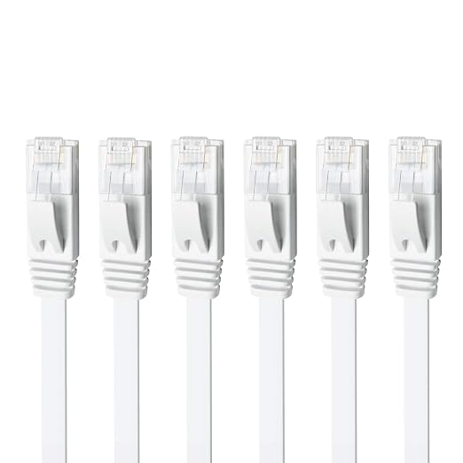 Yauhody CAT 6 Ethernet Cable 7ft 6-Pack White, High Speed Solid Flat CAT6 by Yauhody