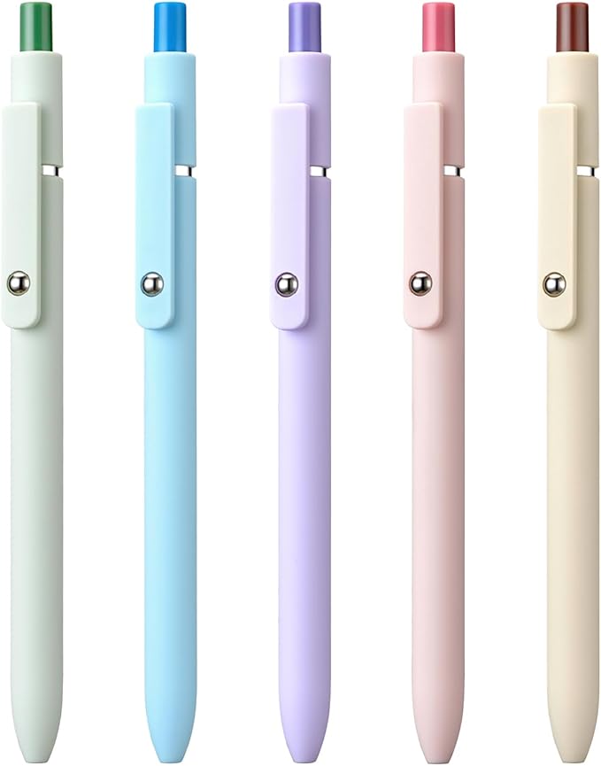 5PCS Retractable Gel Pens Set, Quick Dry Black Ink Fine Point Soft Touch Roller Ball Gel Ink Pen for Smooth Writing (Macaron Color)