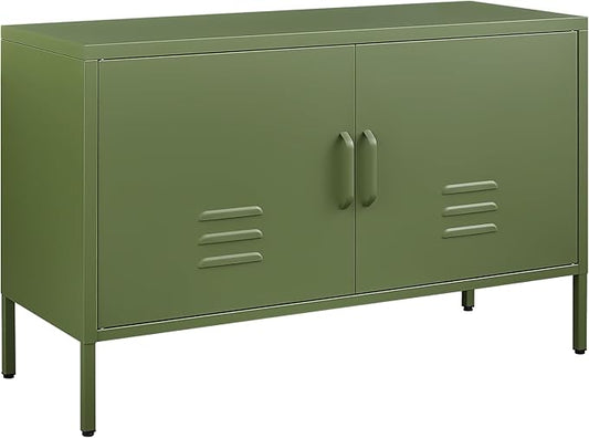 TV Stand with Storage,Metal Cabinet with Doors,TV Console with Storage with Adjustable Shelf,Morden TV Cabinet for Bedroom,Living Room,Avocado Green