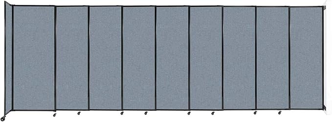 Wall-Mounted Sliding StraightWall Room Divider | Adjustable Widths | Locking Wheels | Room Separator | Up to 19'9" Wide x 6'10" Tall Powder Blue Fabric Panels