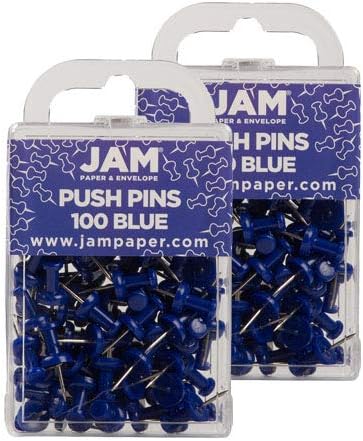 JAM PAPER Colorful Push Pins - Blue PushPins - 2 Packs of 100