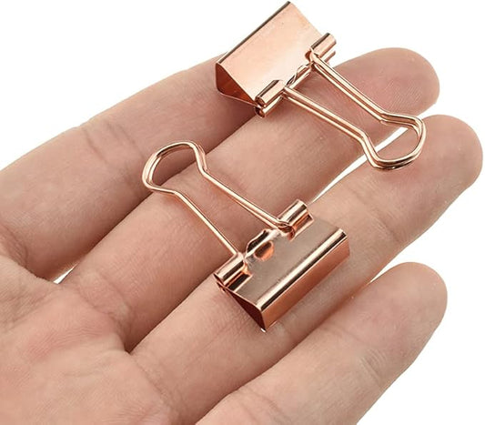 HAHIYO Binder Clips Paper Clamps Spring Steel Sturdy Small 0.75 inch Width 0.2 Inch Capacity No Sharp Edges Heavy Duty Tight Grip Reusable Rose Gold Metal Bright Finish for Home Office School 30 Pack