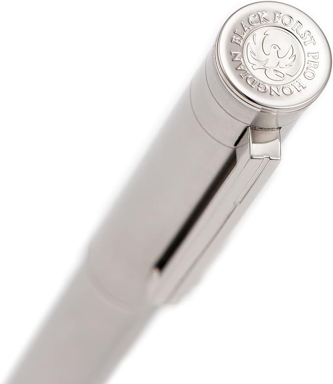 Hongdian 1861 Stainless Steel Fountain Pen Bent Nib, Classic Design Smooth Writing Pen with Converter and Metal Pen Case Set