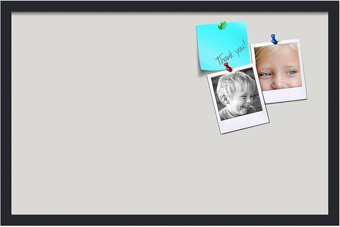 PinPix 28x18 Inch Cork Bulletin Board. This Decorative Framed Pin Board Comes with Light Stone Design and a Satin Black Frame. Ideal for Home Office Decor or Message Board (PinPix-1809)